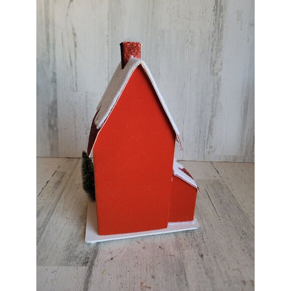 Red Xmas glitter house snow pine tree table top home decor light up - Picture 5 of 7